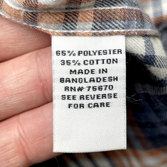 Thread & Cloth Button Down Shirt Mens M Twill Orange Blue Plaid Long Sleeve - Picture 9 of 12